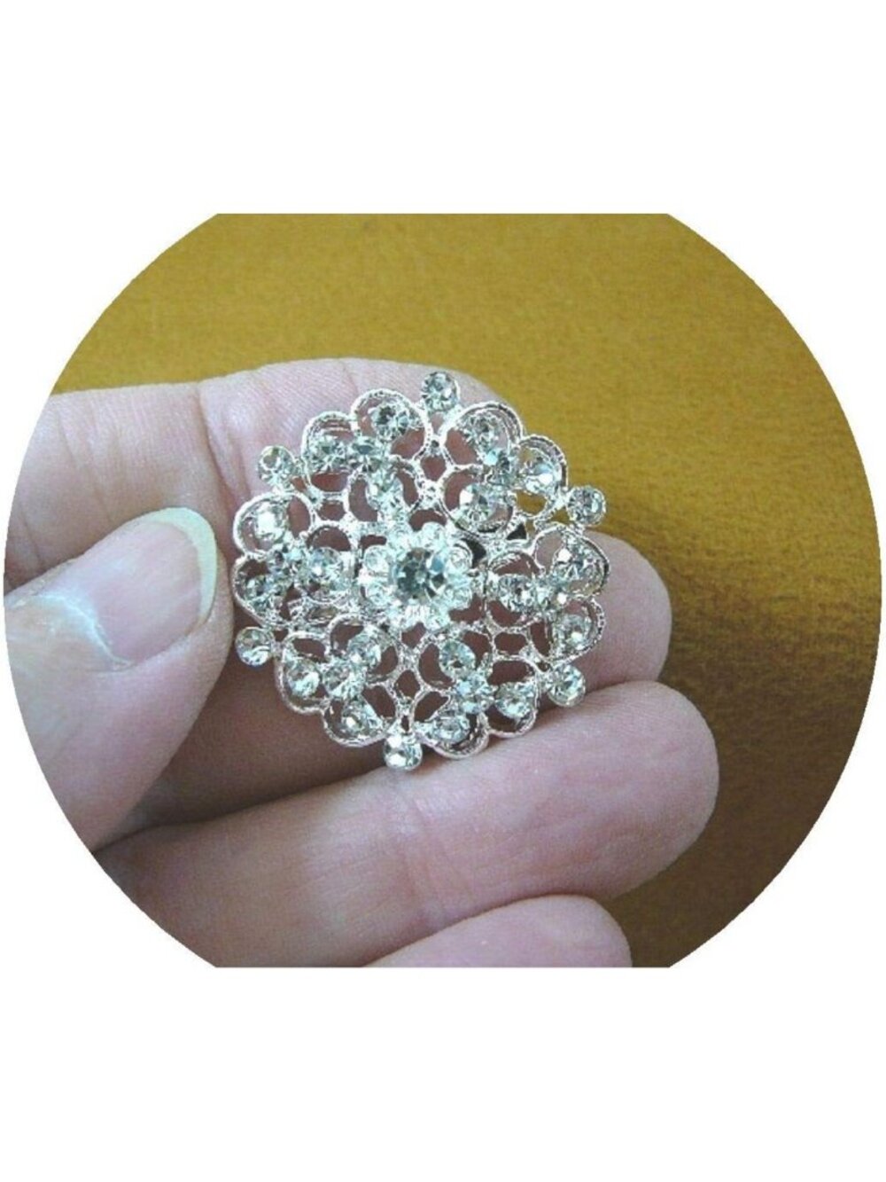 Sparkling Clear Rhinestone Flower Brooch Pin - Vintage Silver Tone Costume